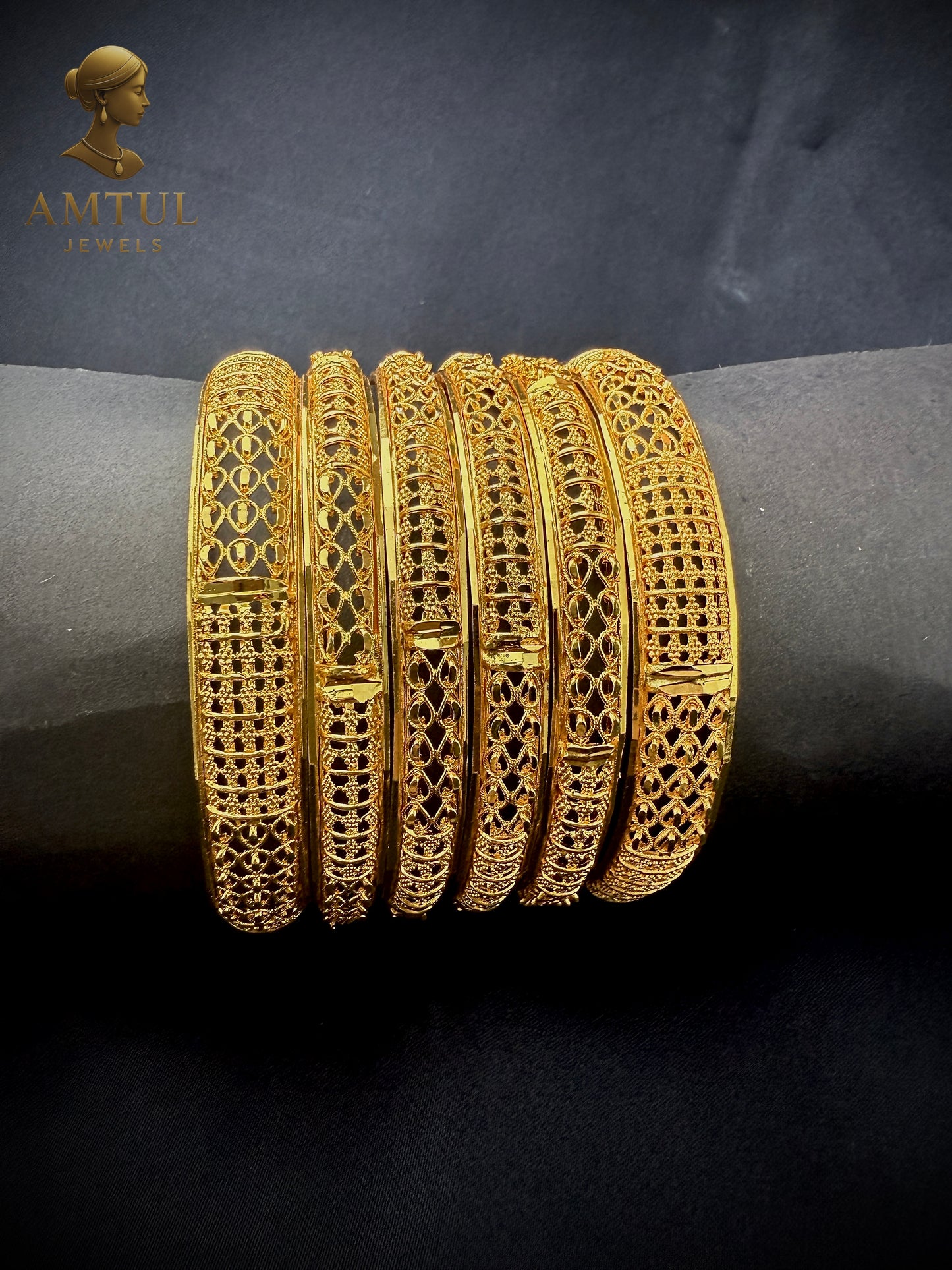 Royal Noor Gold Plated Bangles 👑(Set of 6)