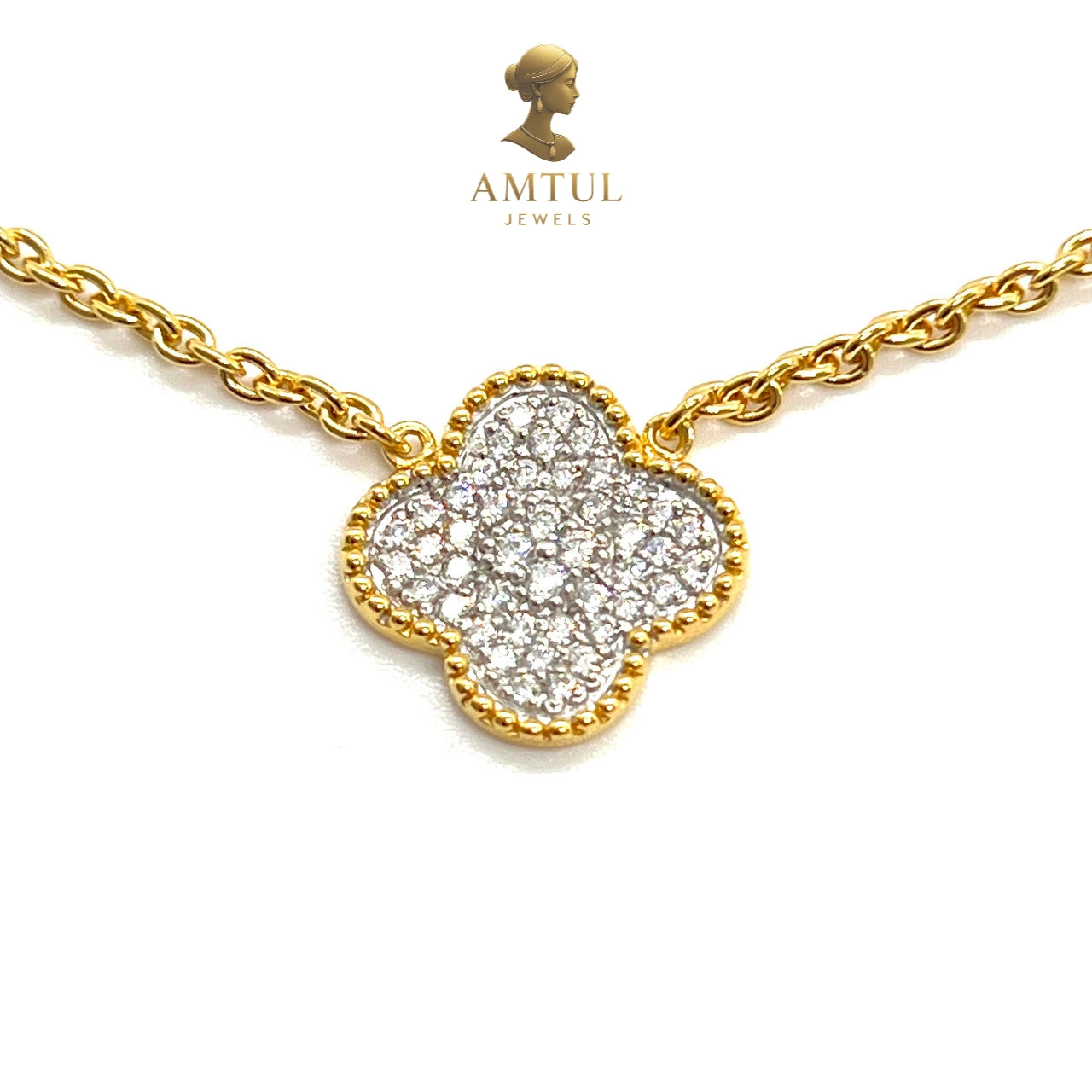 💎 Amtul Lucky Clover Diamond Gold Necklace 💎
