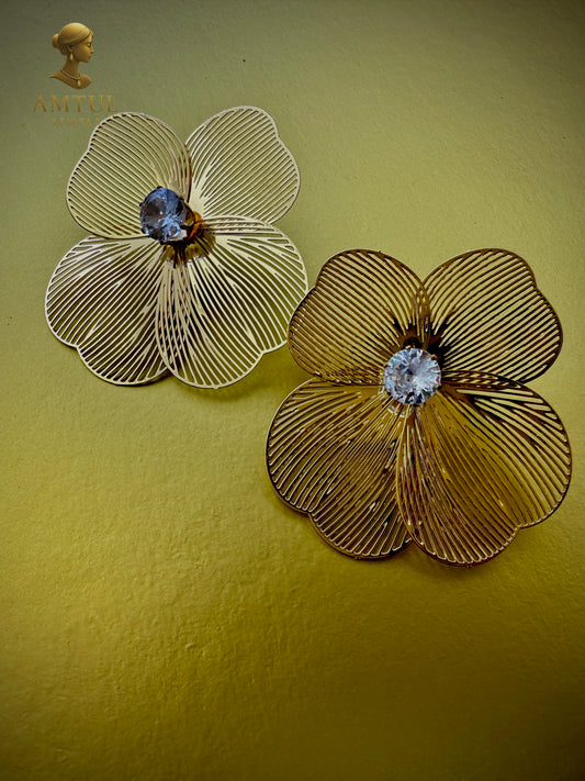 💎 Golden Blossom Crystal Flower Earrings