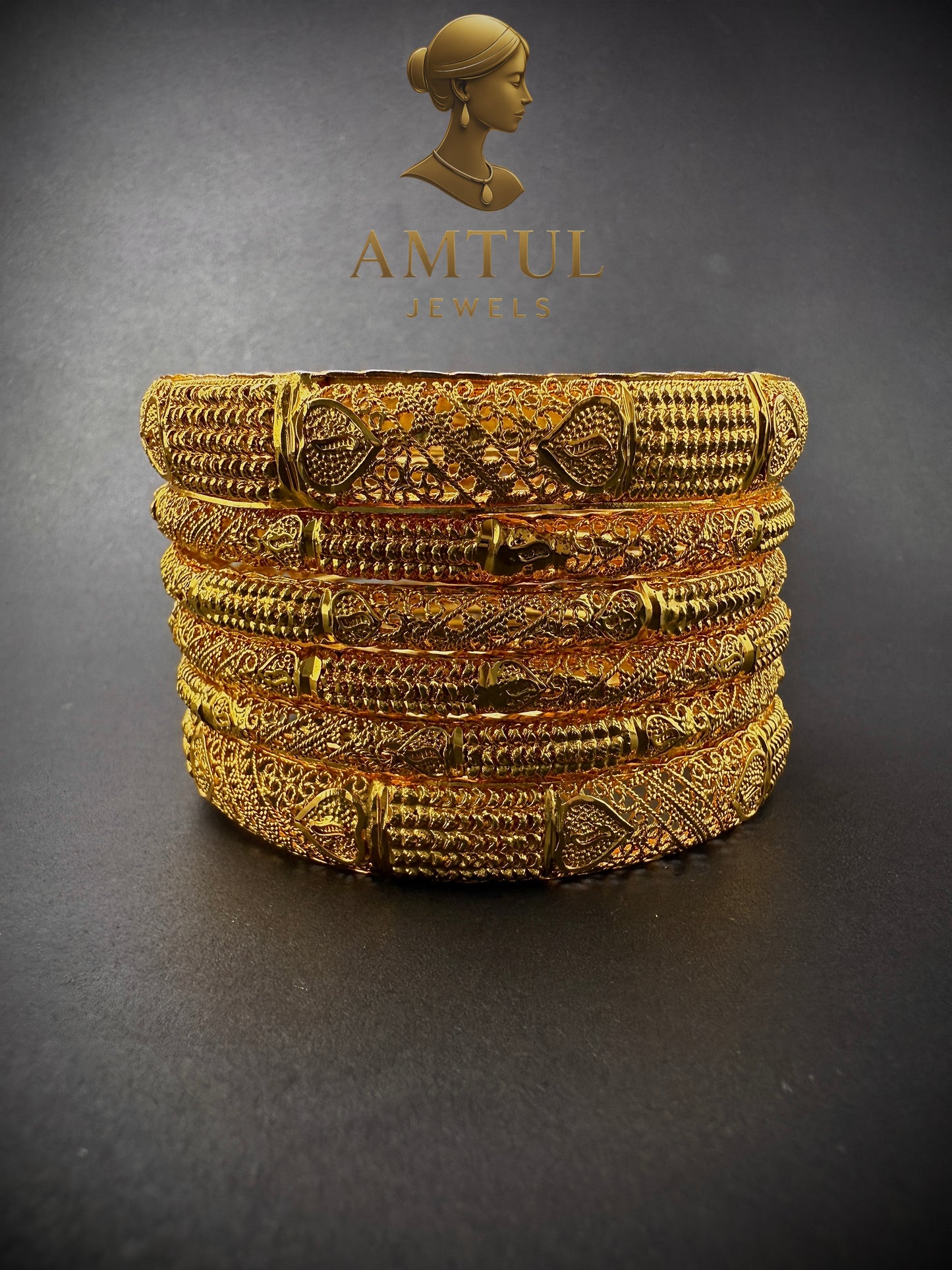 💫 Royal Heritage Gold Bangles (Set of 6)