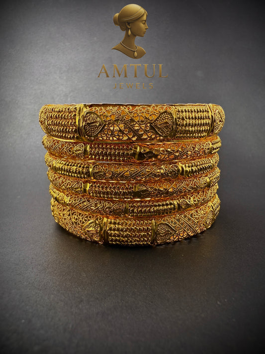💫 Royal Heritage Gold Bangles (Set of 6)