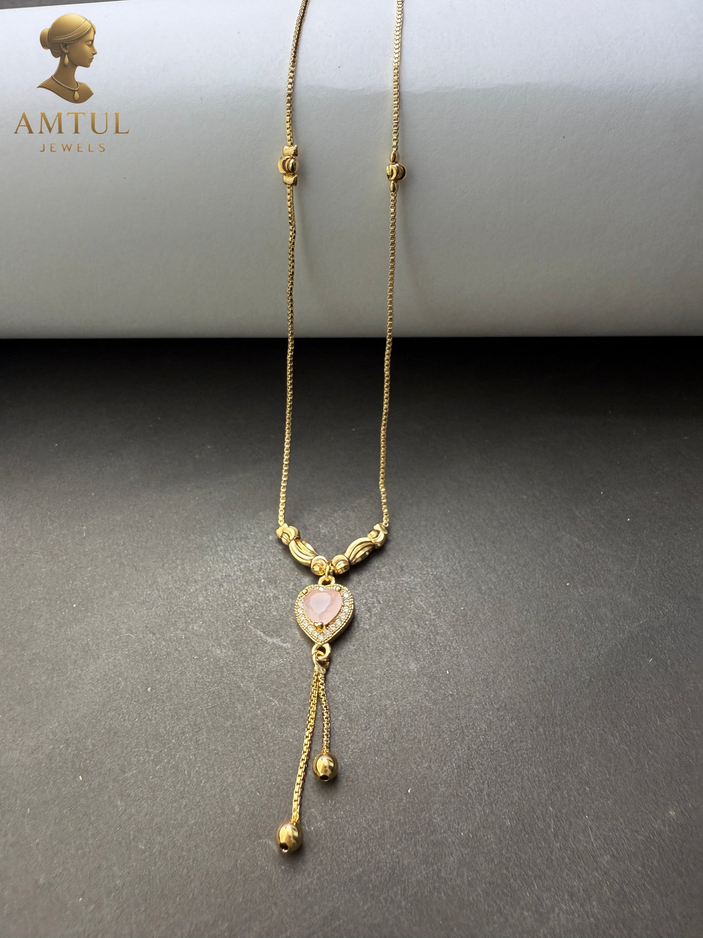 💖 Amtul Heart Rose Quartz Gold Pendant💖