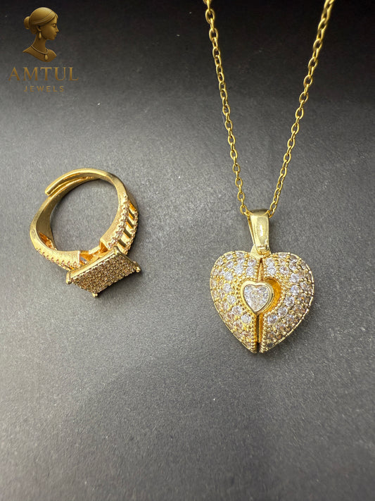 💎 Amtul Crystal Heart Gold Pendant 💎