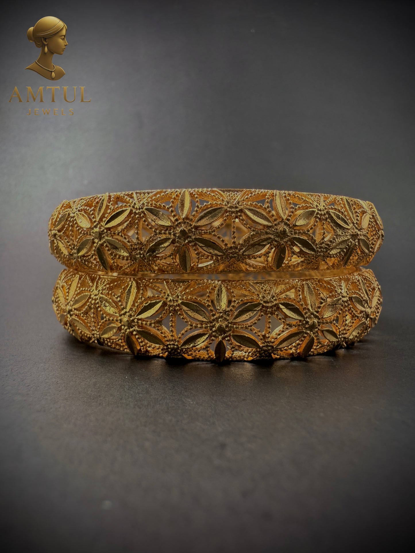 Imperial Blossom Gold Plated Bangles 🌸(Set of 2)