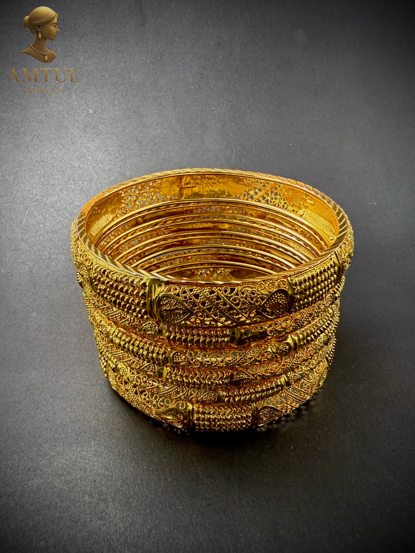 💫 Royal Heritage Gold Bangles (Set of 6)