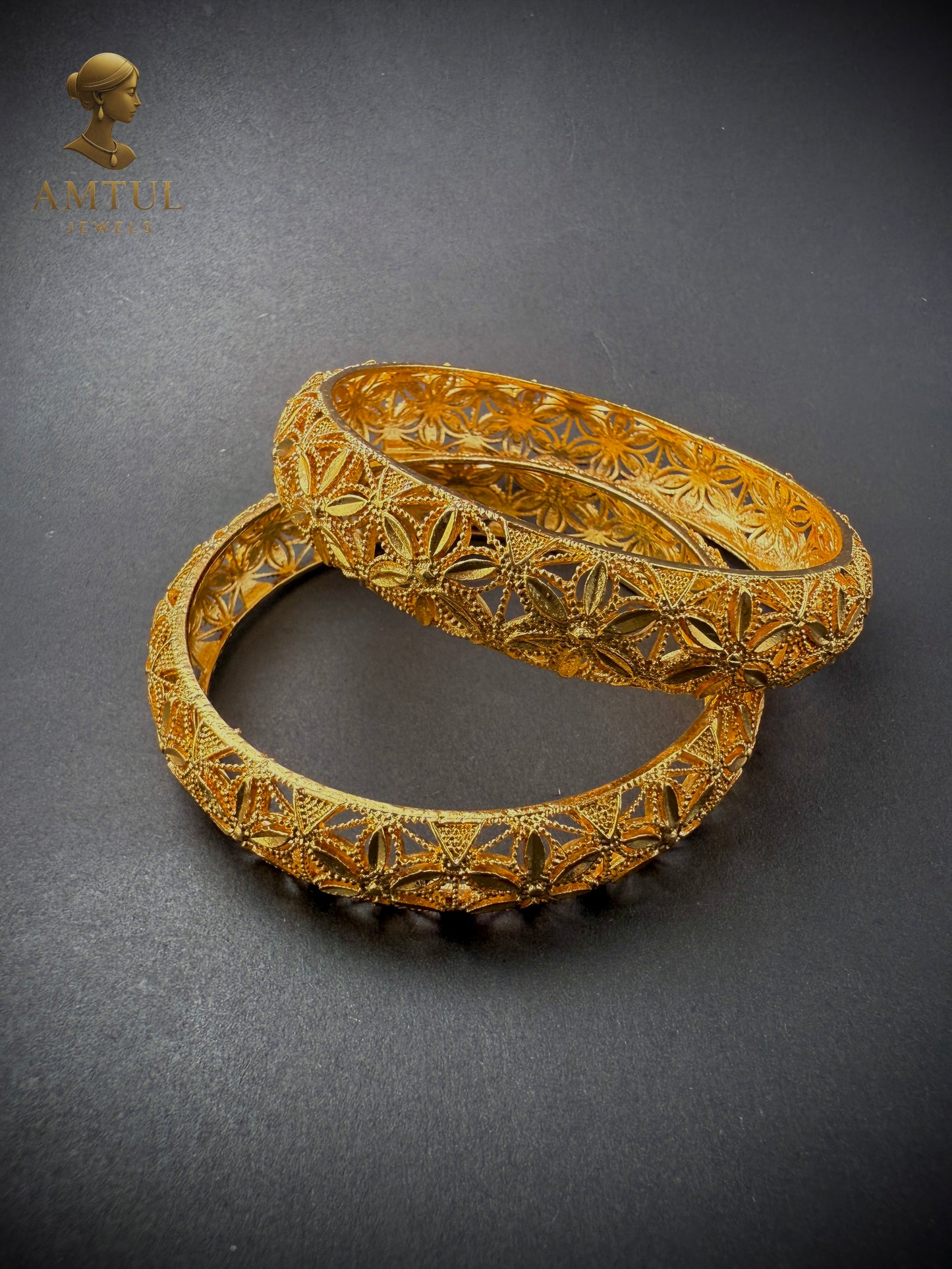 Imperial Blossom Gold Plated Bangles 🌸(Set of 2)