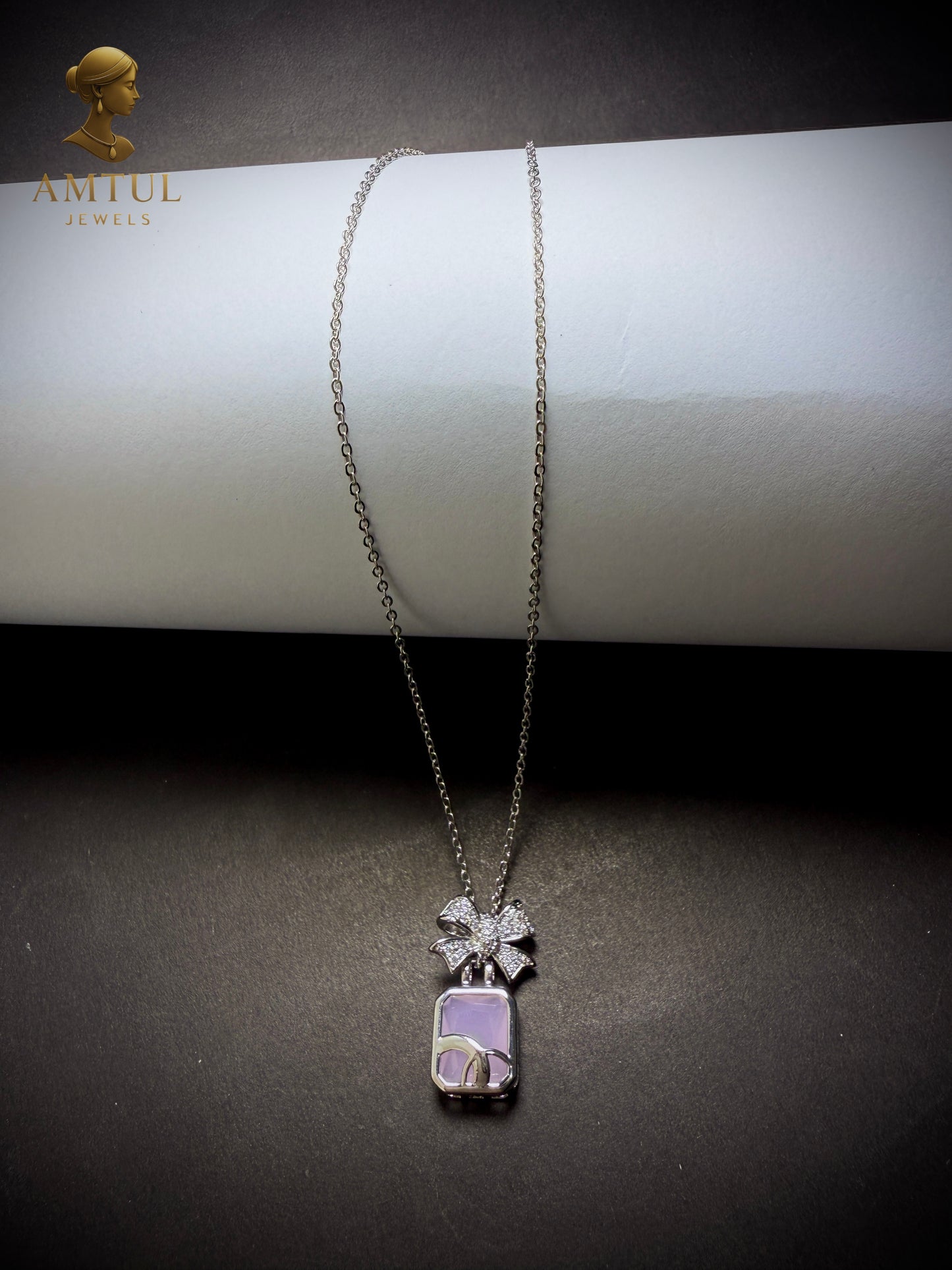💎 Amtul Lilac Bow Silver Necklace 💎