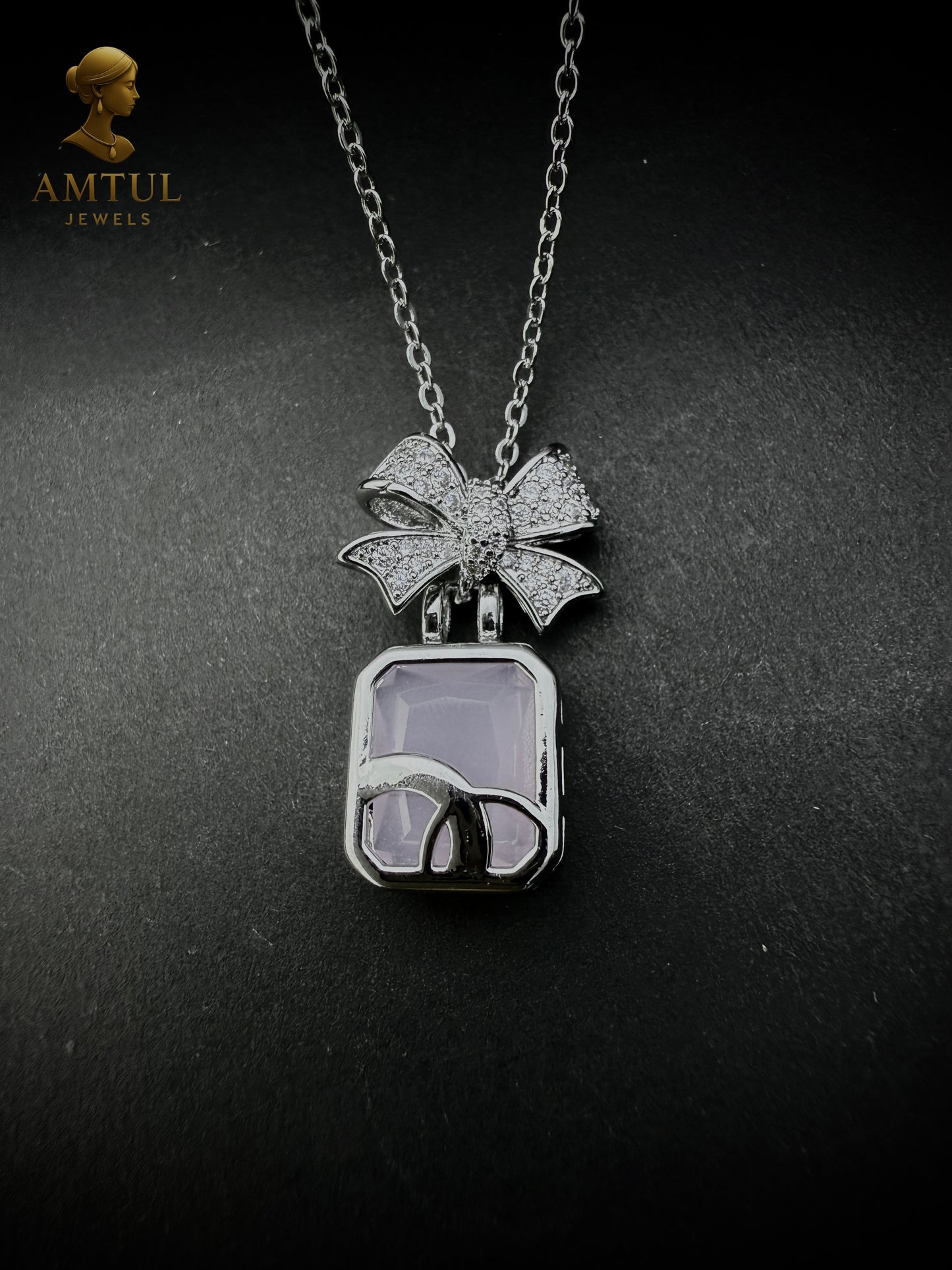💎 Amtul Lilac Bow Silver Necklace 💎