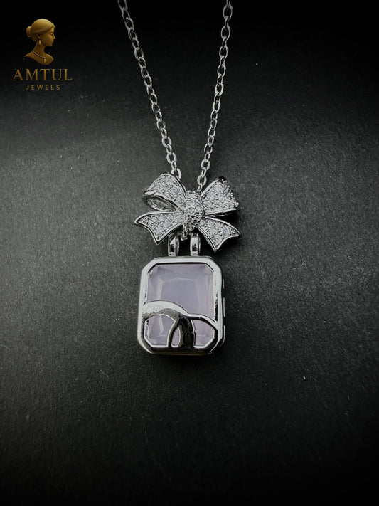 💎 Amtul Lilac Bow Silver Necklace 💎