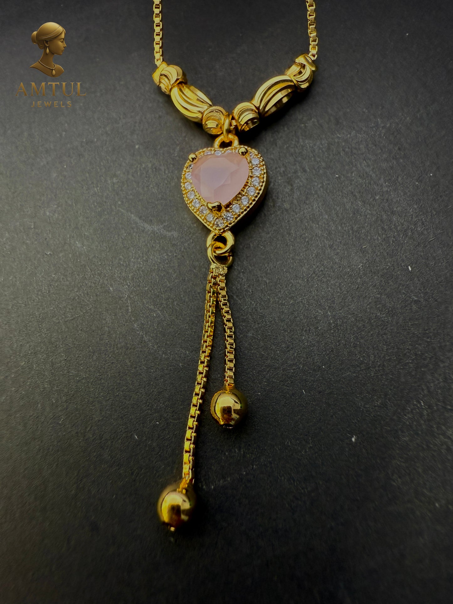 💖 Amtul Heart Rose Quartz Gold Pendant💖