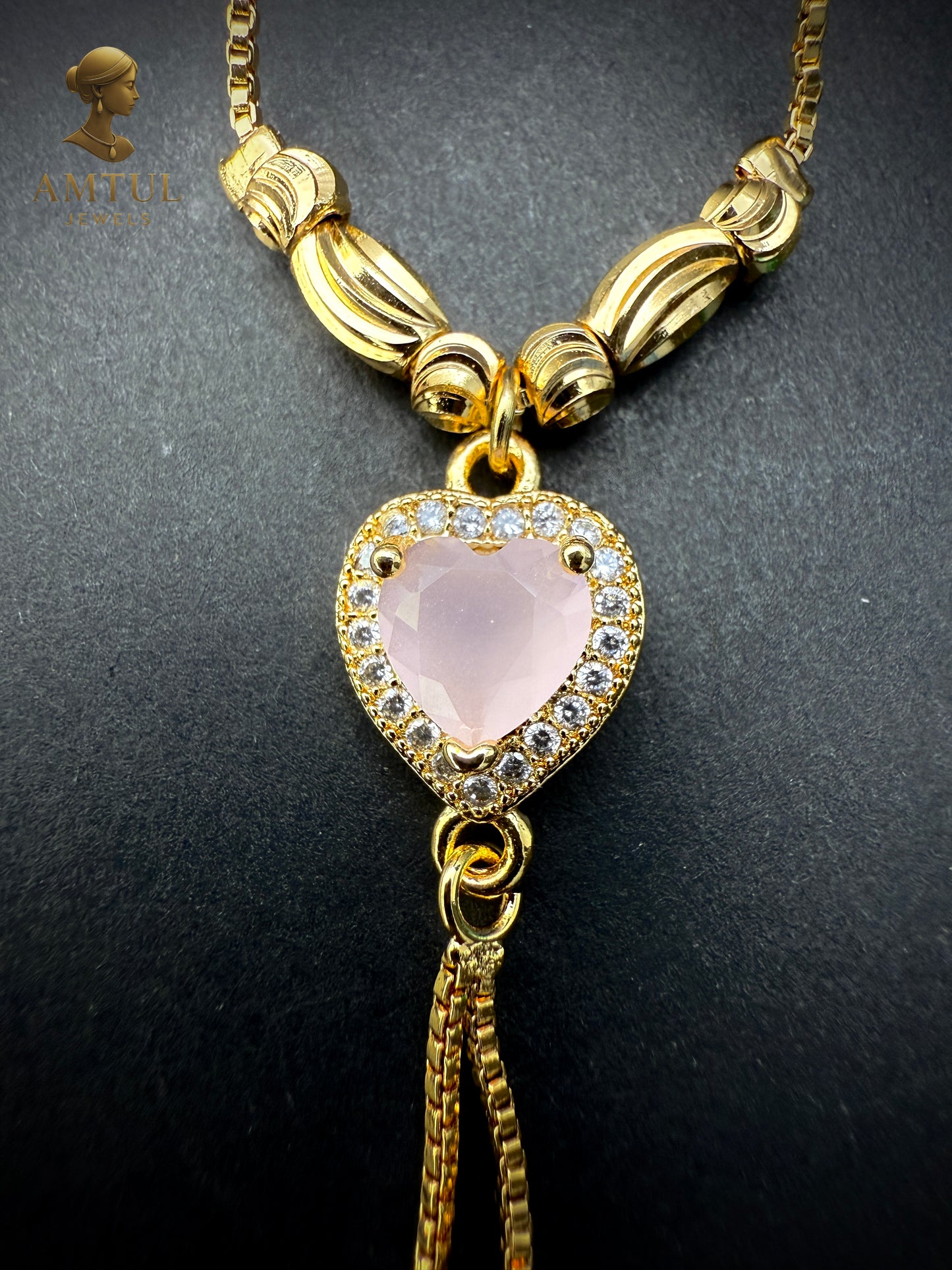 💖 Amtul Heart Rose Quartz Gold Pendant💖