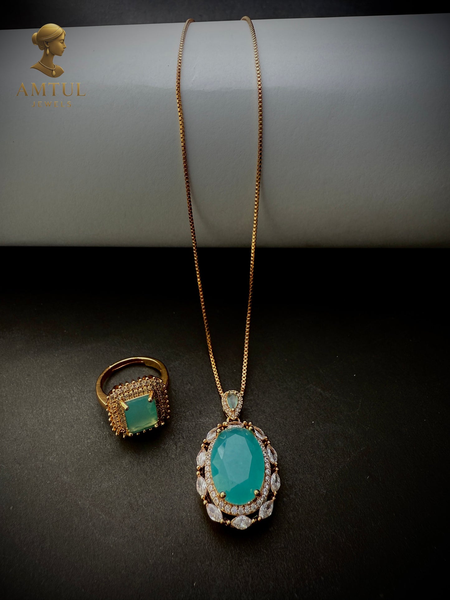 💎 Amtul Aqua Royal Gold Jewelry Set 💎