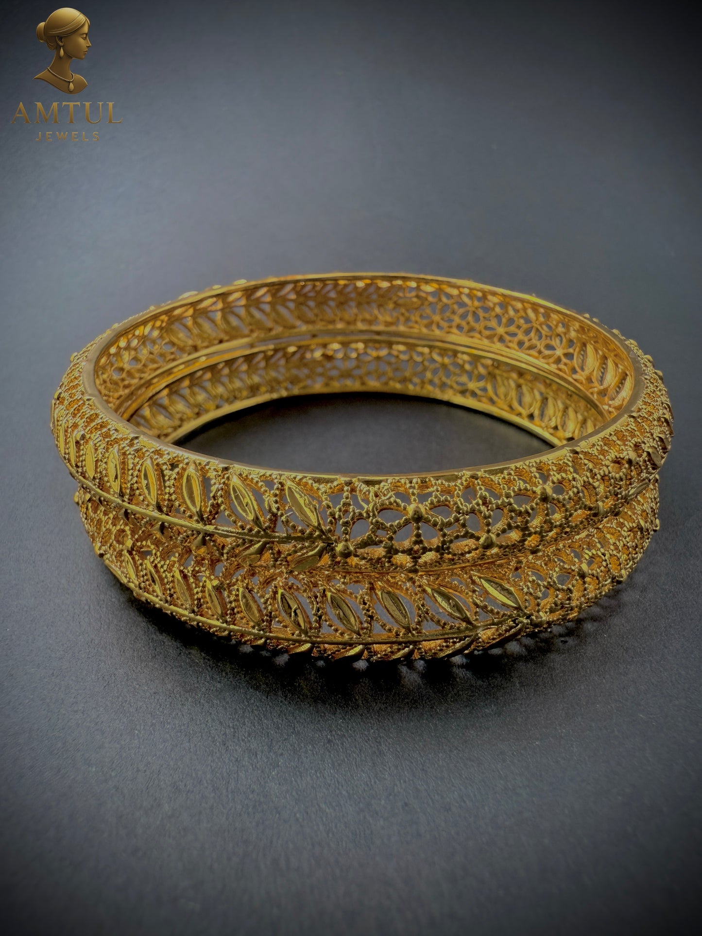 Majestic Leaf Gold Plated Bangles 🌿(Set of 2)