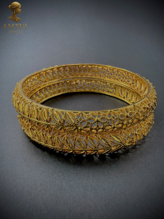 Majestic Leaf Gold Plated Bangles 🌿(Set of 2)